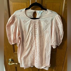 Express Womens Light Pink/Peach Color Eyelet Balloon Sleeve Blouse Size Large